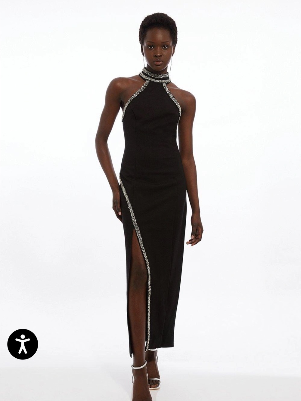 Black Halter Maxi Dress with Beaded Trim
